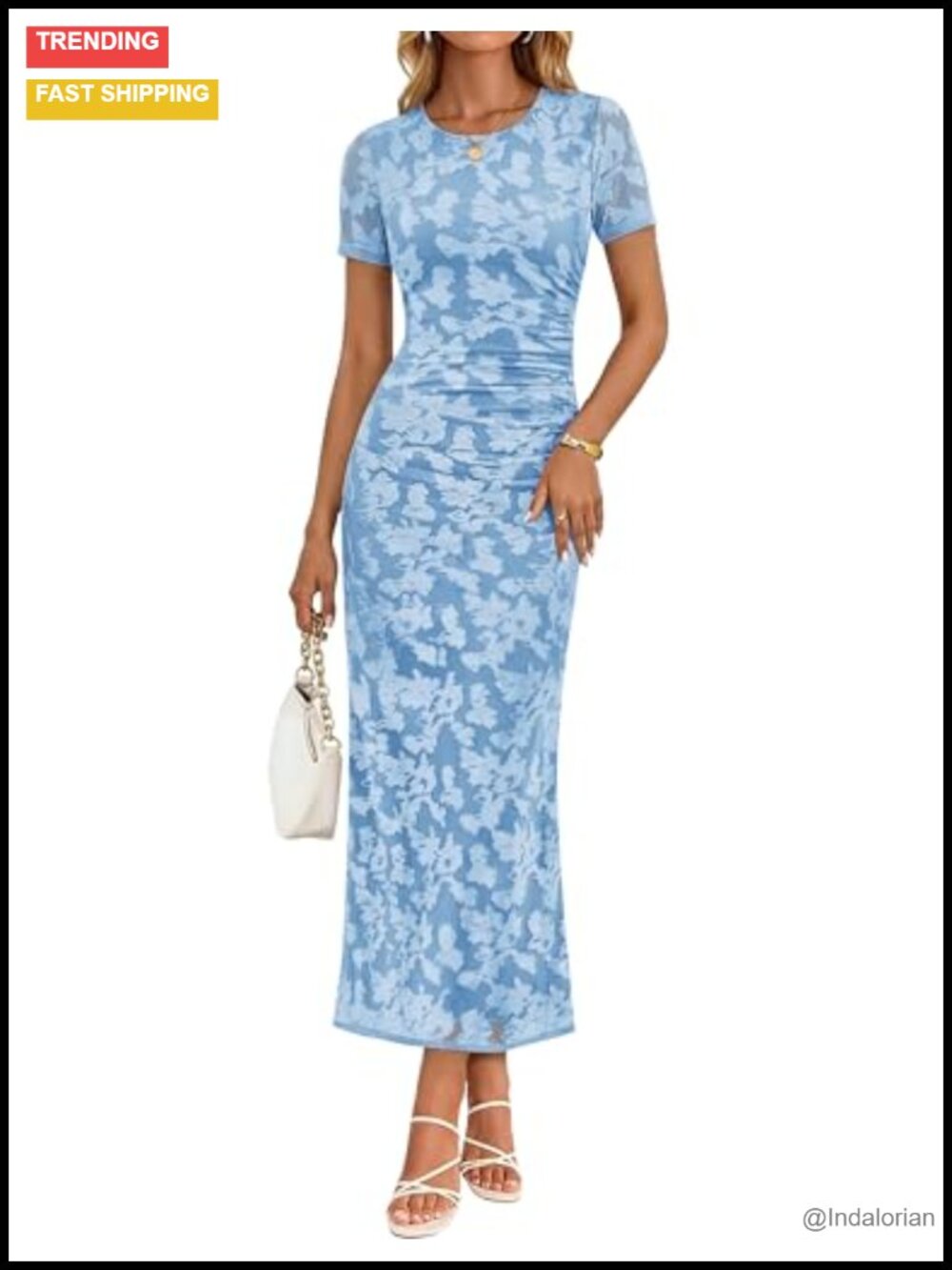 ZESICA Womens Summer Bodycon Midi Dress Ruched Floral Party